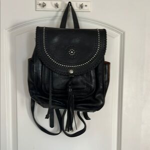 Black Leather Backpack with Studded Detail